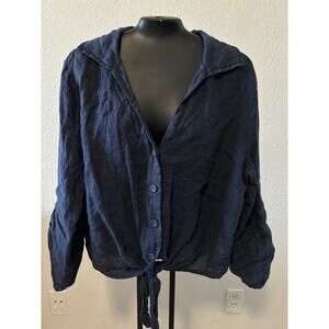 Firenze in Maglia Pure Linen Top Blouse Size L Large Blue